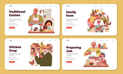 Traditional Cuisine and Family Activities Vector Set