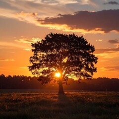 Silhouetted tree at sunset