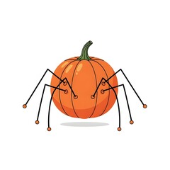 A whimsical and spooky Halloween illustration of a pumpkin transformed into a creepy spider, an isolated vector graphic perfect for festive decorations
