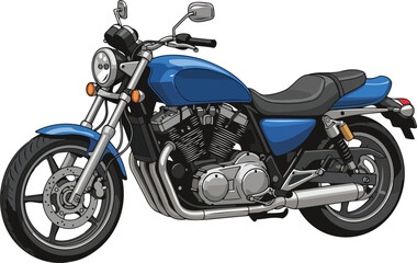 classic blue cruiser motorcycle illustration detailed side view of a vintage bike
