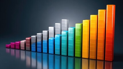 A visually striking bar graph with vibrant columns represents data growth and progress