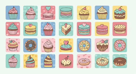 I love food day semptember 9 cute dessert vector art with cupcakes macarons and donuts for bakery shop or cafe menu and food blog design vector