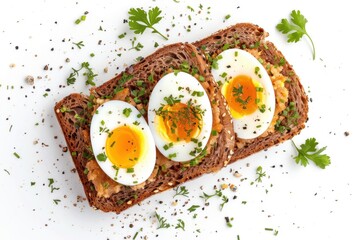 Danish Pastry Toast Boiled Egg Slices White Background