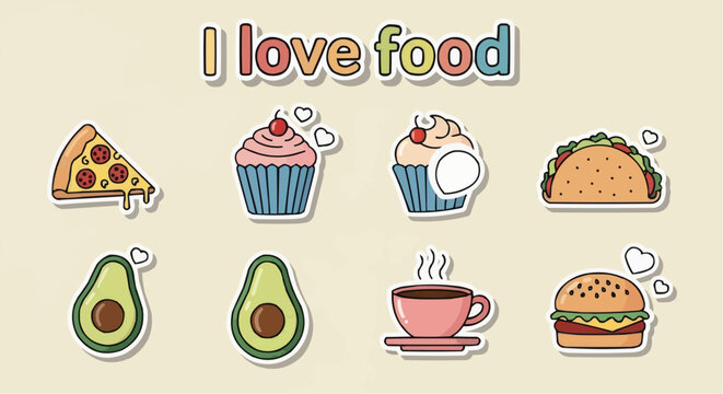 I love food day semptember 9 delicious food icons vector illustration featuring pizza cupcake avocado burger taco and coffee design element vector