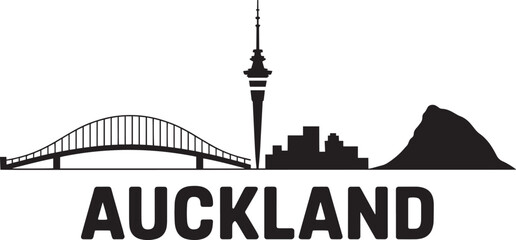 Obraz premium Auckland Cityscape Silhouette Vector Illustration Featuring Iconic Landmarks and Urban Design