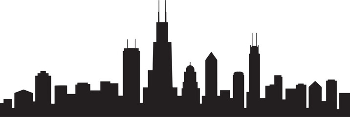 Chicago Cityscape Silhouette Vector Illustration Illinois Landmark Design Template Isolated