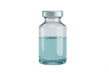 Medical Vial with Blue Liquid isolated on white transparent background