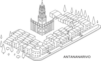 Isometric Antananarivo Cityscape Outline Vector Illustration Madagascar Urban Design Concept