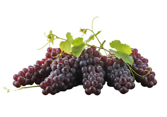 Fototapeta premium Fresh red grapes with green leaves isolated on transparent background