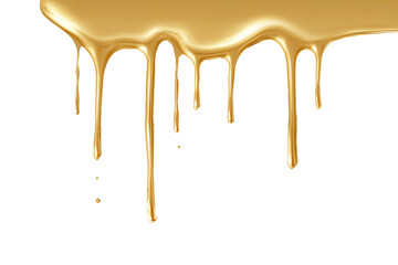 Dripping Golden Liquid, Gold Paint or Honey, Isolated on White Transparent Background