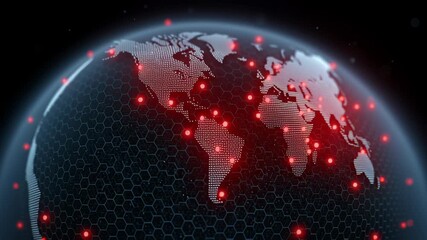 Alarming global technology crisis from semiconductor chip shortage. futuristic world map illustration highlights major supply chain disruption and network issues - Powered by Adobe