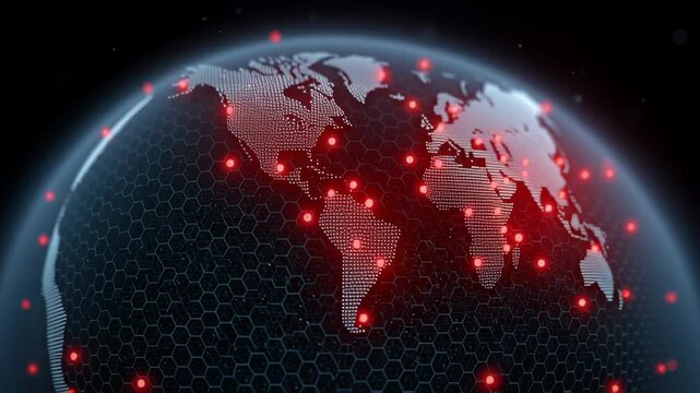 Alarming global technology crisis from semiconductor chip shortage. futuristic world map illustration highlights major supply chain disruption and network issues