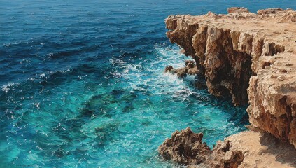 Coastal cliff meets turquoise sea