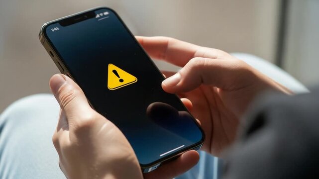 Person Holding Phone with No Wifi Connection Message