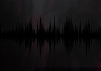 Fototapeta premium Dynamic black sound wave on a dark, textured background. Hints of red and purple create an abstract, atmospheric visual representation.