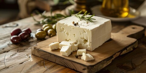 Goat Cheese Board Olives Wood Board Mediterranean