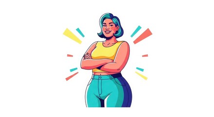 Cartoon confident sporty plus size woman
