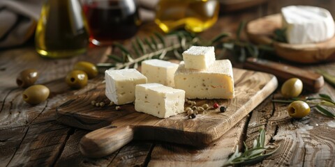 Goat Cheese Board Olives Wood Board Mediterranean