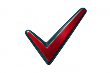 Shiny red check mark on a transparent background, symbolizing approval, success, and agreement