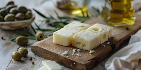 Goat Cheese Board Olives Wood Board Mediterranean