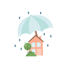 House Protection Vector Illustration with Umbrella and Rain Concept