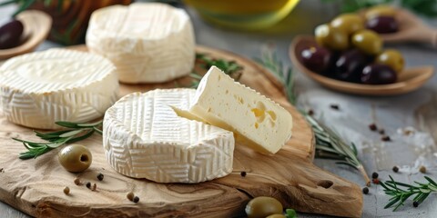 Goat Cheese Board Olives Wood Board Mediterranean