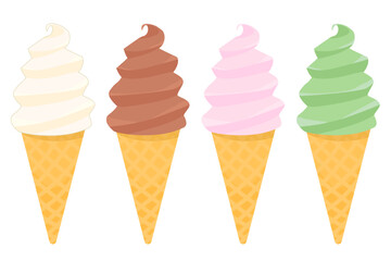 ソフトクリームのイラスト4種 カラー 線なし