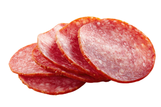 Sliced salami, circular slices stacked