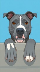 Dog peeking over a wall