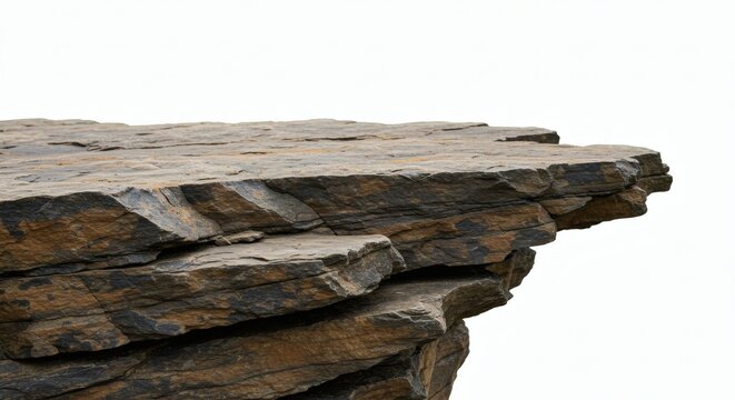 Rocky Ledge Edge Isolated Stone Platform on White.