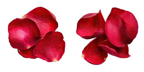Close-up of two clusters of vibrant red rose petals against a black background