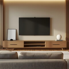 Fototapeta premium Modern Living Room Entertainment Center: Minimalist Design
