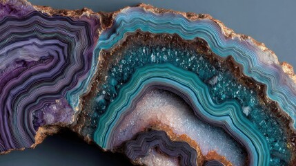 Obraz premium Close-up of vibrant agate slices. Colorful bands, crystal formations