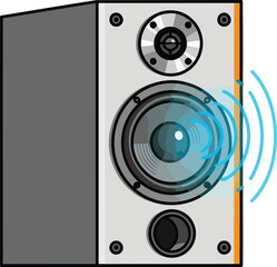Fototapeta premium gray and orange speaker producing vibrant sound waves, detailed illustration