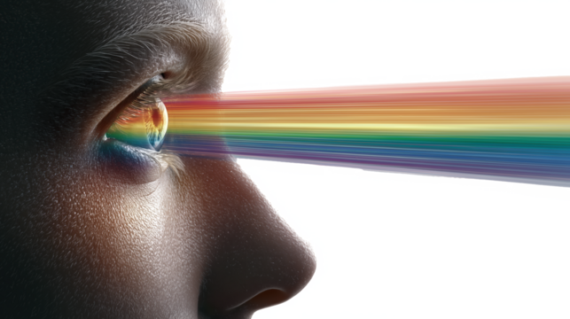 Eye with rainbow spectrum light effect isolated on transparent background - Powered by Adobe