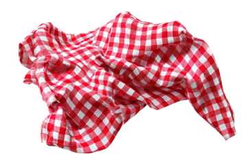 Red and white checkered fabric isolated on white transparent background