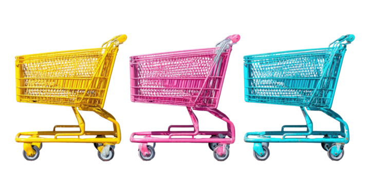Three colorful shopping carts