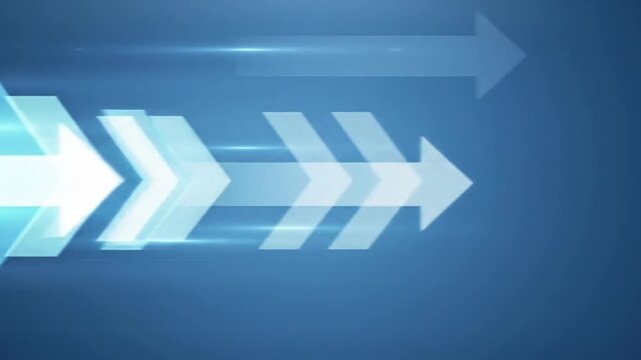 Breaking news background with futuristic glowing arrows moving forward on blue gradient backdrop.