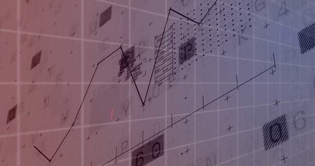 Displaying jagged line graph over tinted grid at digital interface, with markers and numeric icons