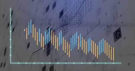 Displaying bar and line chart on analytics dashboard, with bars, turquoise line and axis ticks