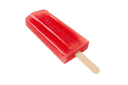 Refreshing Red Popsicle with Wooden Stick, Isolated on White Transparent Background