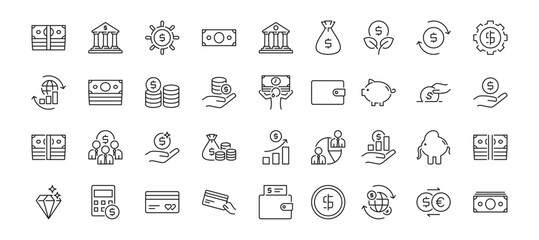 Fototapeta na wymiar Financial Icon Set Containing bank, transaction, income, earning, money control and management vector icons