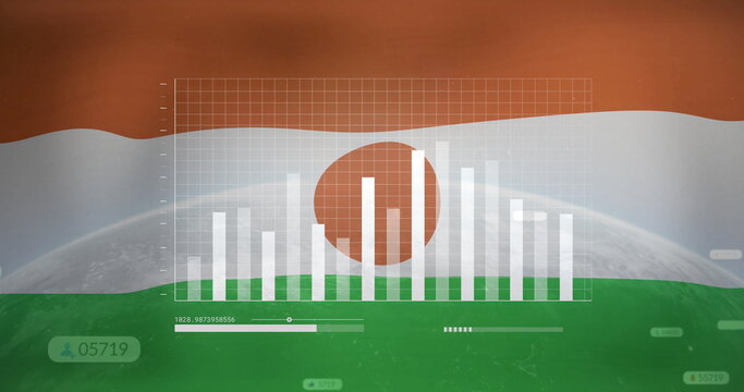 Naklejki Displaying dashboard showing translucent bar chart, slider and counters over Niger flag and globe