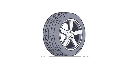 A detailed illustration of a car tire and wheel assembly showcasing its intricate tread pattern and alloy rim design providing optimal grip and smooth transportation for vehicles on various road surfa