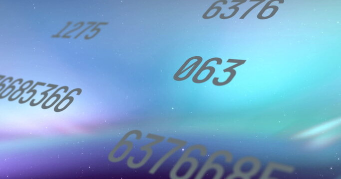 Naklejki Floating 3D numeric characters drifting in digital data space, with codes 063 1275 6376 6685566