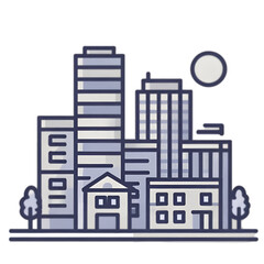 Obraz premium Stylized Cityscape Illustration with Urban Buildings and Skyscrapers.