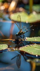 Dragonfly perched on a lily pad