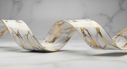 Elegant marble ribbon with golden veins on matching surface exudes a sense of sophistication and luxury