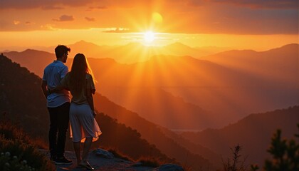 Fototapeta premium Romantic Mountain Sunset View