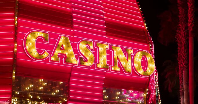 Casino sign flashing at night 4k